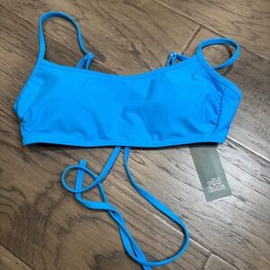 NWT Wild Fable Blue Swim‎ Top Removable Pads Long Ties Wrap Around Size L